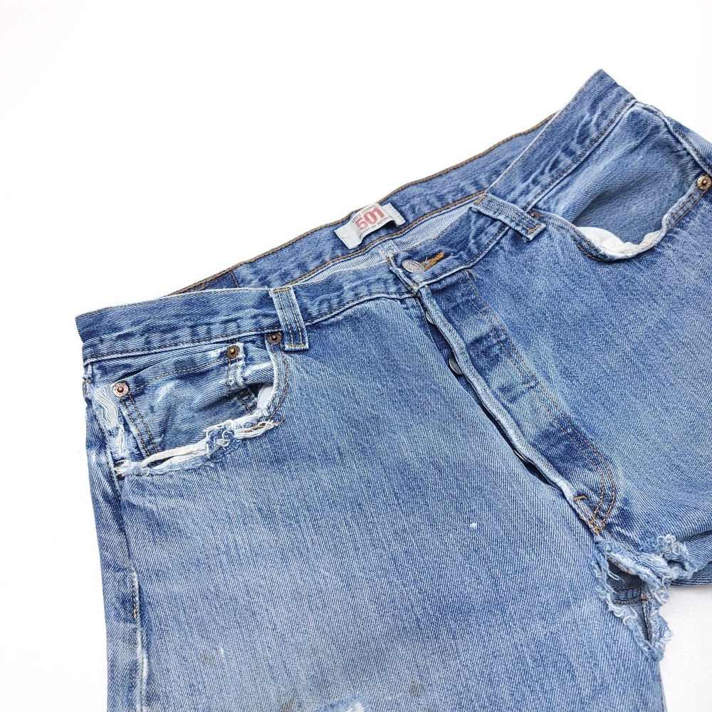 Vtg Levis 501 XX Jean Medium Wash Faded Denim Button Fly Distressed Ripped 36x32 - Picture 4 of 8